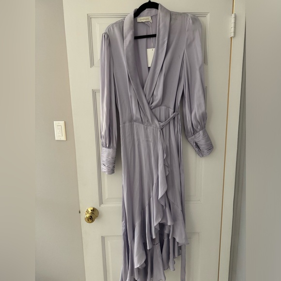 NWT medium / AUS 2 Zimmerman Silk Purple Wrap Dress Midi - Picture 4 of 15